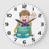 バックパックで男の子なびくおもしろいスクールキッド ラージ壁時計 (正面)