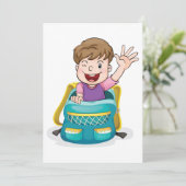 バックパックで男の子なびくおもしろいスクールキッド 招待状 (スタンド正面)