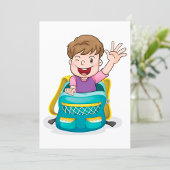 バックパックで男の子なびくおもしろいスクールキッド 招待状