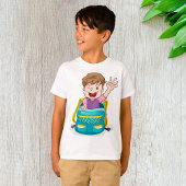バックパックで男の子なびくおもしろいスクールキッド Tシャツ