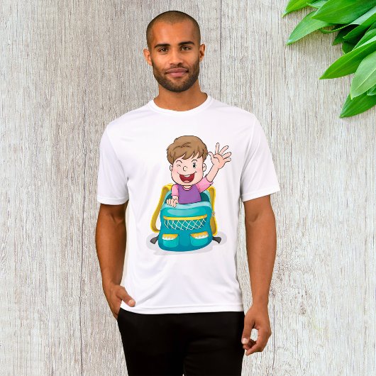 バックパックで男の子なびくおもしろいスクールキッド Tシャツ