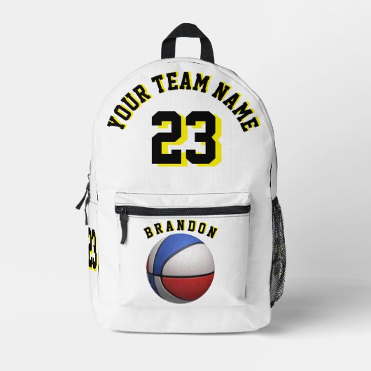 バックパックの子供たちバスケットボールのスポーツスクールカラー プリントバックパック (正面)