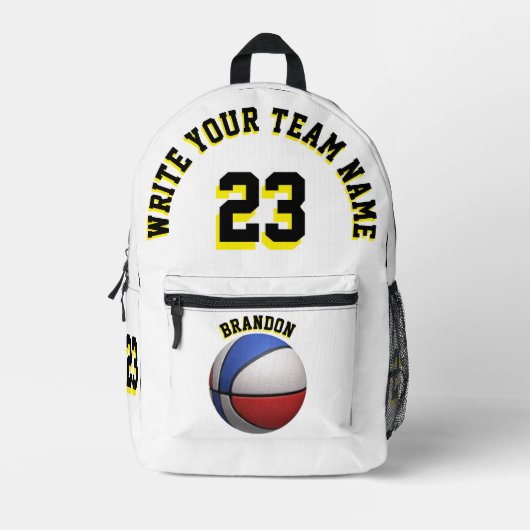 バックパックの子供バスケットボールのスポーツスクールwhit プリントバックパック (正面)