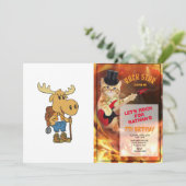 バックパックを背負ったムース旅行者 | 背景色を選択 招待状 (スタンド正面)