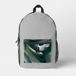 バックパックトレンド抽象芸術アート白黒グリーン プリントバックパック