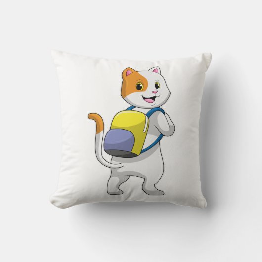 バックパック付きハイカーとしての猫 クッション (正面)