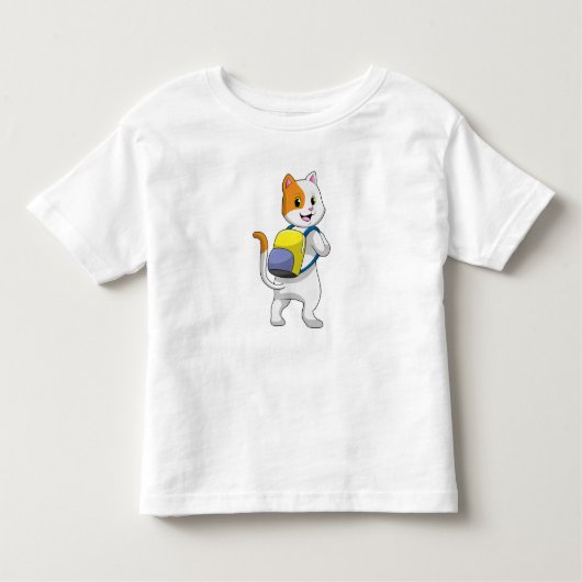 バックパック付きハイカーとしての猫 トドラーTシャツ (正面)