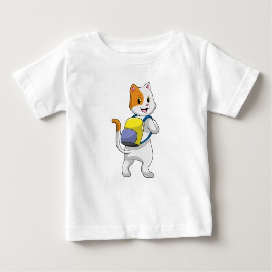 バックパック付きハイカーとしての猫 ベビーTシャツ (正面)