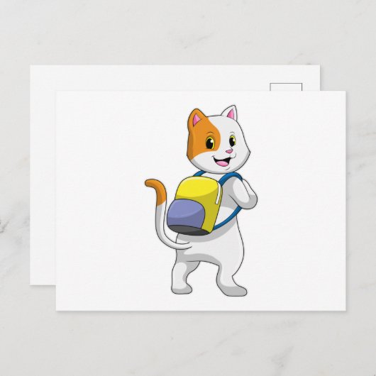 バックパック付きハイカーとしての猫 ポストカード (正面/裏面)