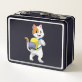 バックパック付きハイカーとしての猫 メタルランチボックス (裏面)