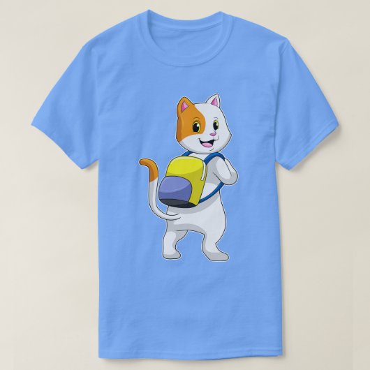 バックパック付きハイカーとしての猫 Tシャツ (デザイン正面)