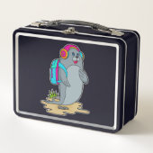 バックパック付きハイカーとしてシール メタルランチボックス (正面)