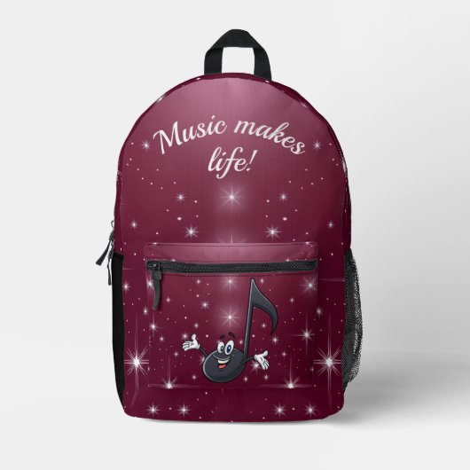 バックパック – 音楽メイクライフまたはカスタム文字 (正面)
