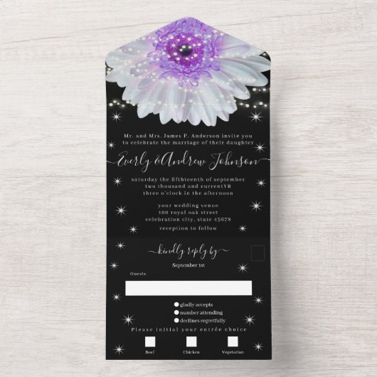 バックパープルガーベラ星文字列ライトの写真 オールインワン招待状 (内側)