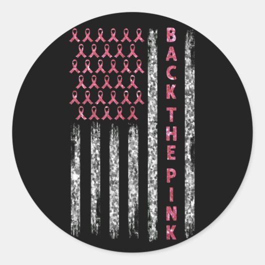 バックピンクリボン国旗の乳がんUSA国旗 ラウンドシール (正面)