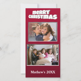 バックファミリーに2枚のフォトクリスマスレッド追加メッセージ シーズンカード