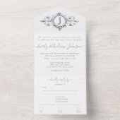 バックブルーピーニーリースシンプルヴィンテージ オールインワン招待状 (内側)