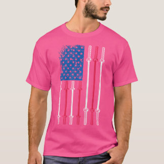 バックプリントジム愛国的な米国国旗の重量挙げバー Tシャツ