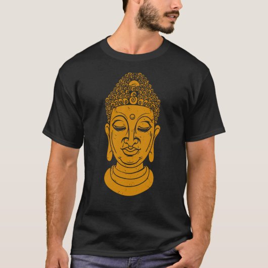 バックプリント仏頭の瞑想とヨガ Tシャツ (正面)