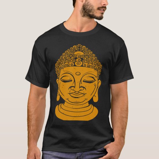 バックプリント仏頭瞑想とヨガ Tシャツ (正面)