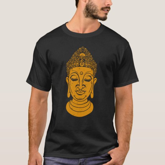 バックプリント仏頭瞑想とヨガ Tシャツ (正面)