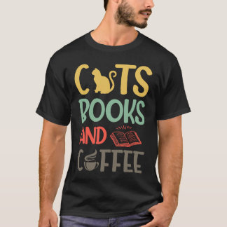 バックプリント 猫 本とコーヒー 猫 本とコフ Tシャツ