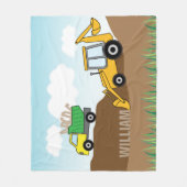 バックホウおよびパーソナライズなダンプトラック フリースブランケット (正面)