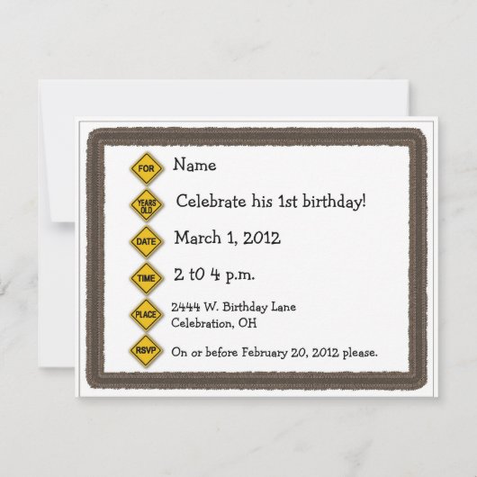 バックホディガー建築キッズパーティの招待状 招待状 (裏面)