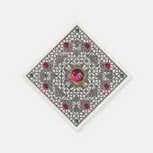 バックホワイト幾何学レースピンク宝石ストーンモノグラム スタンダードカクテルナプキン (角)