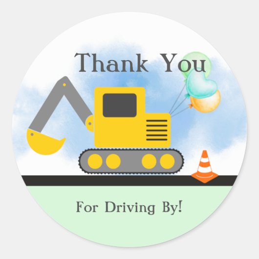 バックホーありがとう、ドライブ誕生日、シャワー ラウンドシール (正面)