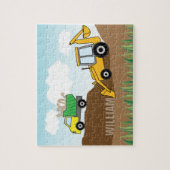 バックホーとダンプトパーソナライズされたラック ジグソーパズル (縦)