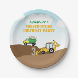 バックホーとダンプトラック少年の誕生日パーティー ペーパープレート