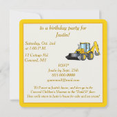 バックホー付き誕生日パーティーの招待 招待状 (裏面)