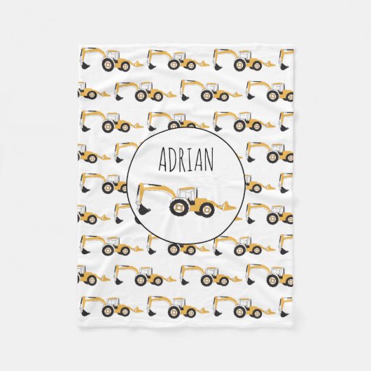 バックホー建築トラック名前をカスタムする フリースブランケット (正面)