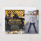 バックホー建築誕生日パーティーフォト 招待状 (正面)