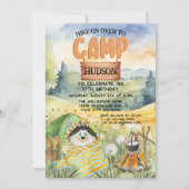 バックヤードキャンプアウトキャンピングアウトドア誕生日カワイドッグ 招待状 (正面)