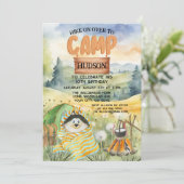 バックヤードキャンプアウトキャンピングアウトドア誕生日カワイドッグ 招待状 (スタンド正面)