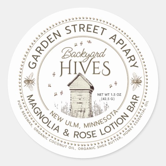 バックヤードハイブズビーズワックスバーラベル ラウンドシール (正面)