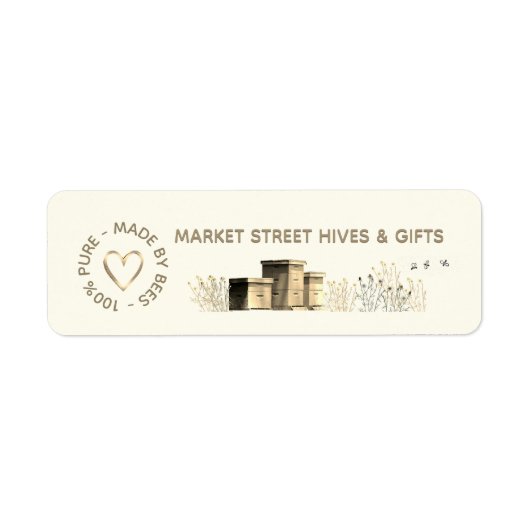 バックヤードハニーアイボリーフラワーハイブ金ゴールドハートミツバチ ラベル (正面)