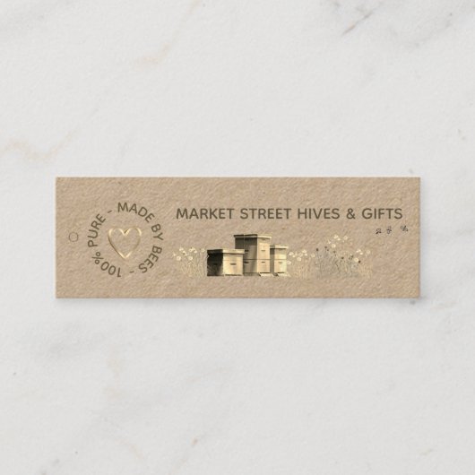 バックヤードハニークラフトフラワーハイブ金ゴールドハートミツバチ スキニー名刺 (正面)