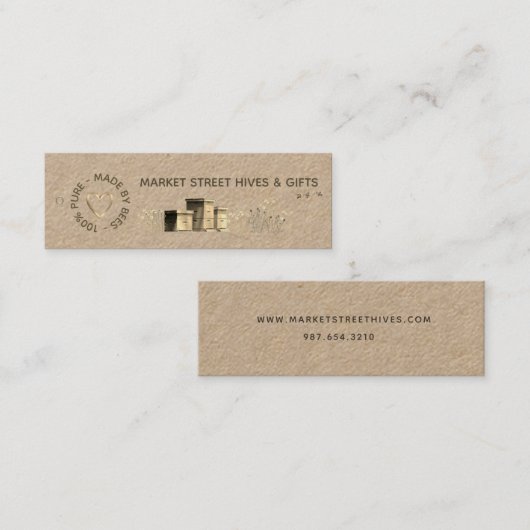 バックヤードハニークラフトフラワーハイブ金ゴールドハートミツバチ スキニー名刺 (正面/裏面)