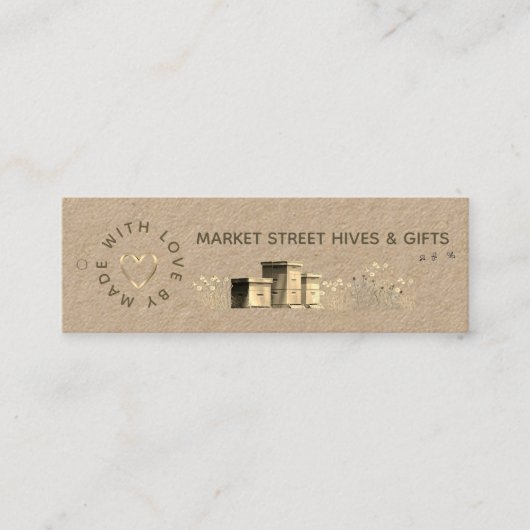 バックヤードハニークラフトフラワーハイブ金ゴールドハートミツバチ スキニー名刺 (正面)