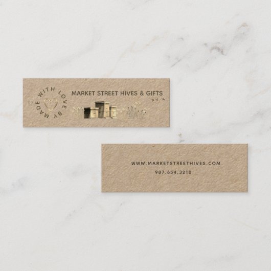 バックヤードハニークラフトフラワーハイブ金ゴールドハートミツバチ スキニー名刺 (正面/裏面)