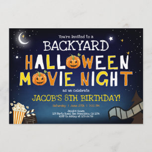 バックヤードハロウィーン映画ナイト怖い男の子誕生日 招待状