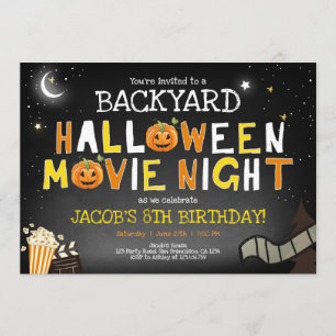 バックヤードハロウィーン映画ナイト怖い男の子誕生日 招待状