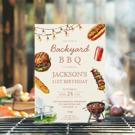 バックヤードバーベキューBBQ夏の誕生日パーティー 招待状