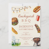 バックヤードバーベキューBBQ夏の誕生日パーティー 招待状 (正面)