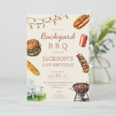 バックヤードバーベキューBBQ夏の誕生日パーティー 招待状 (スタンド正面)