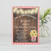 バックヤードピクニックパーティーレッドプレイドヒマワリ 招待状 (スタンド正面)