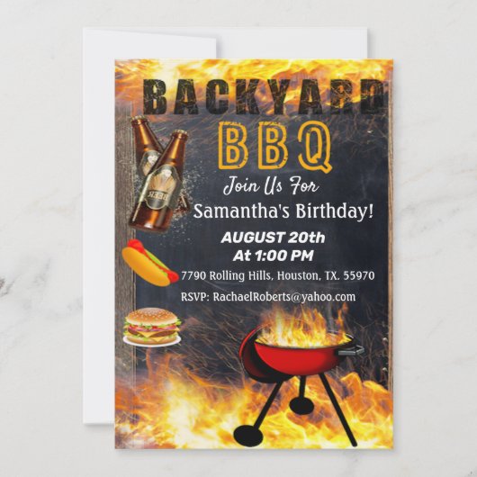 バックヤードフレーミングBBQグリル誕生日招待状 招待状 (正面)